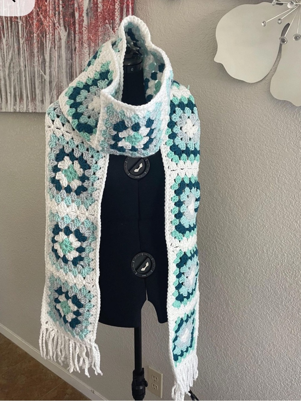 Handmade Crochet Knit Granny Square Fall Winter Women’s Scarf - Read Desc